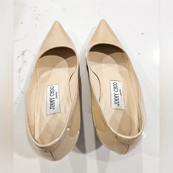 Jimmy Choo Nude Patent Kitten Heel Pumps - Picture 3 of 14